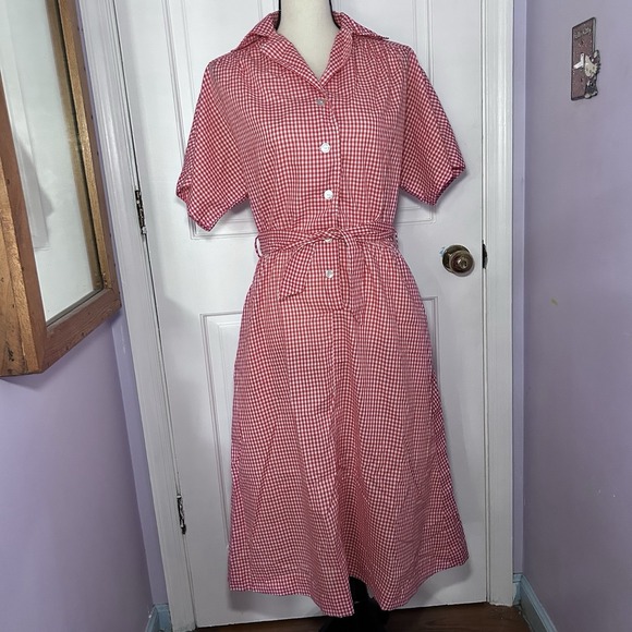 Reclaimed Vintage Dresses & Skirts - Vintage Red And White Gingham Shirtwaist Dress Women's Small Waist Tie